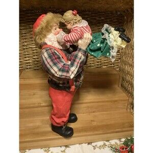 Vintage Cloth like Santa Claus Lifting A Little Girl Vintage Folk Art Style 9"